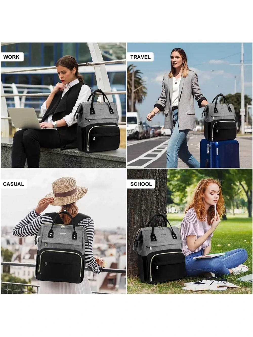 Lovevook Two-Tone Black and Gray Laptop Backpack Tote